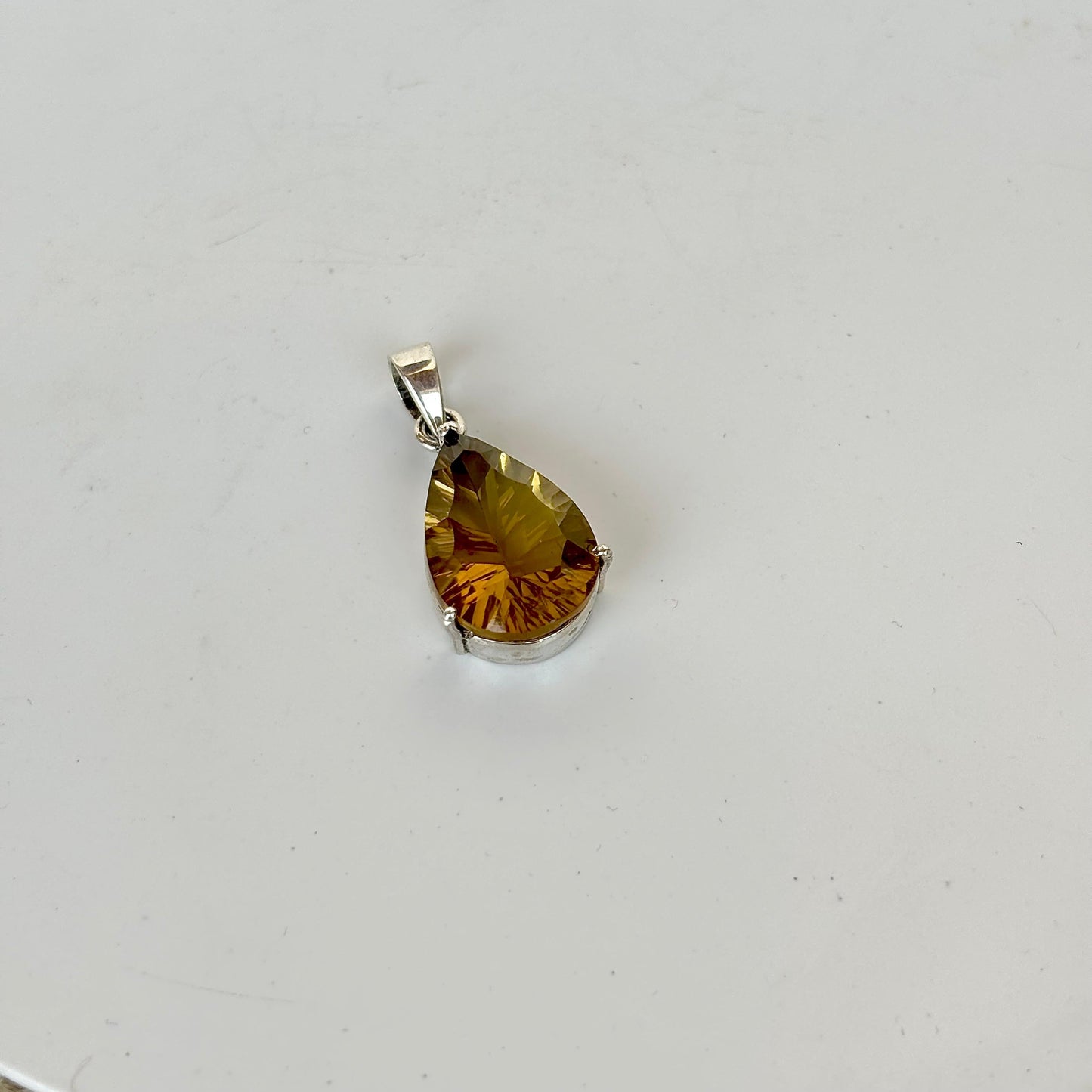 925 Pure Silver Pear Cut Natural Citrine Pendant Necklace