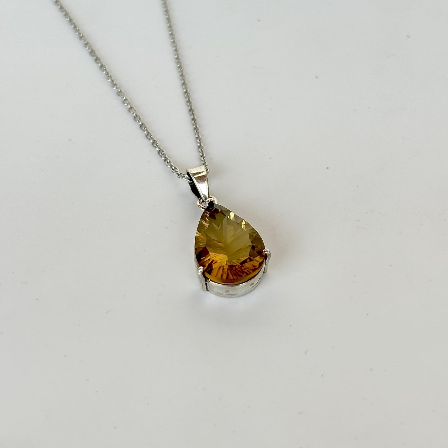 925 Pure Silver Pear Cut Natural Citrine Pendant Necklace