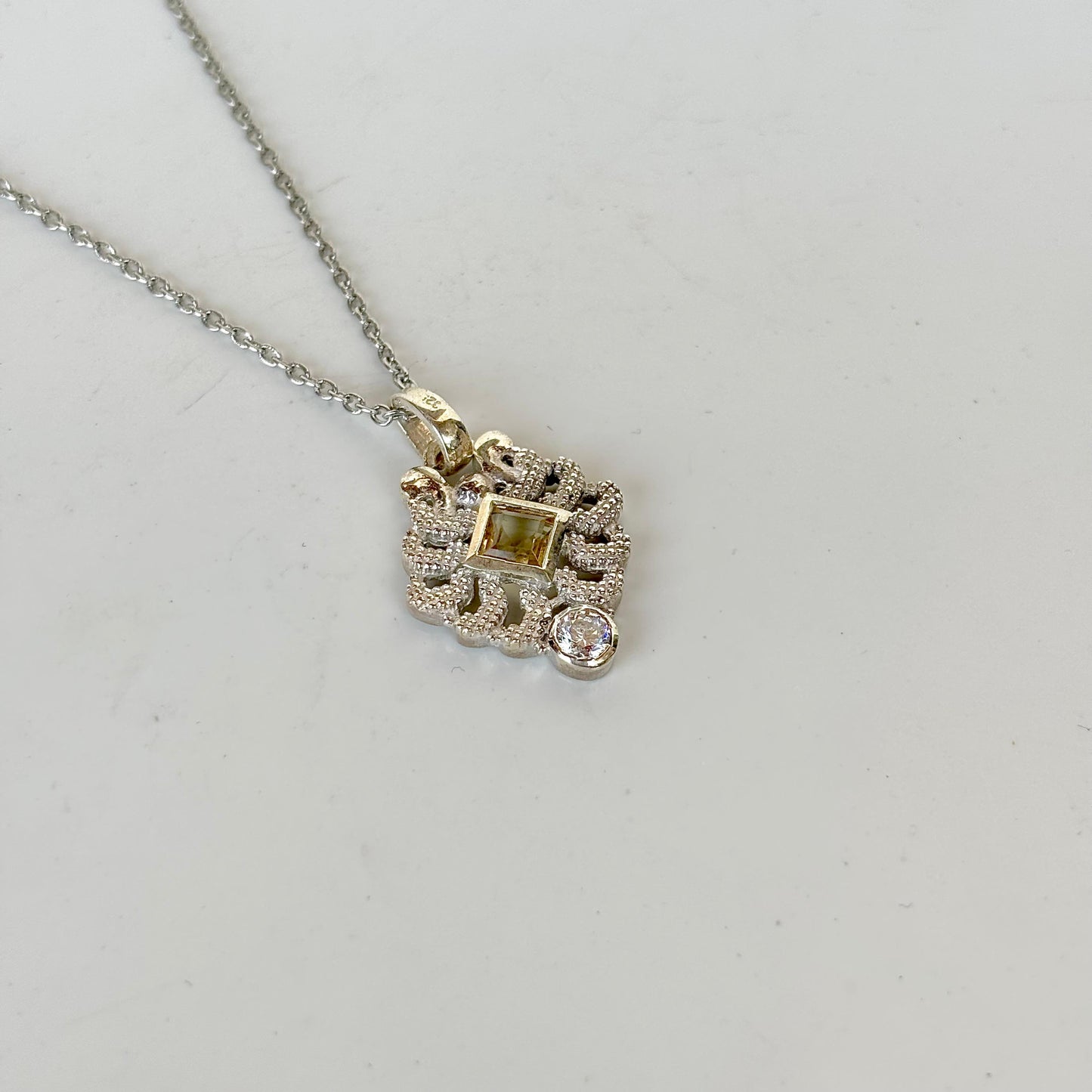 925 Pure Silver Natural Citrine Pendant Necklace