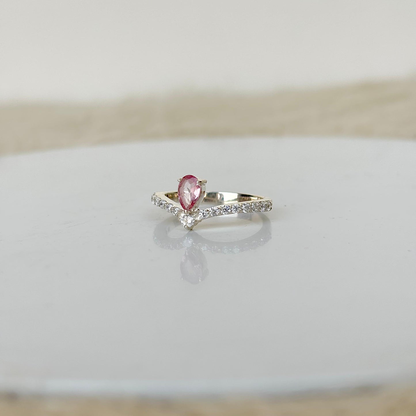 925 Pure Silver Natural Pink Tourmaline Crown Ring