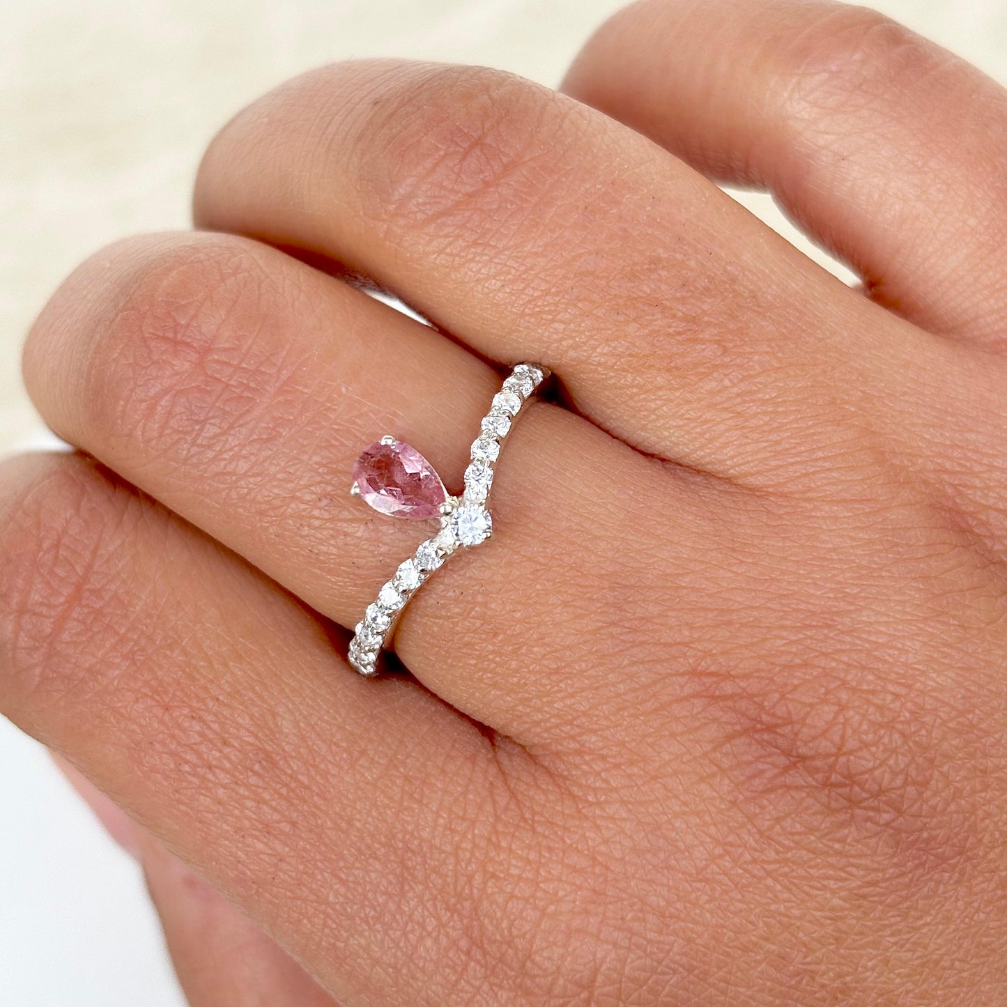 925 Pure Silver Natural Pink Tourmaline Crown Ring