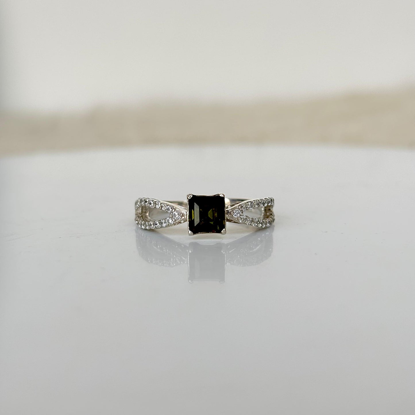 925 Pure Silver Natural Green Olive Tourmaline Solitaire Ring