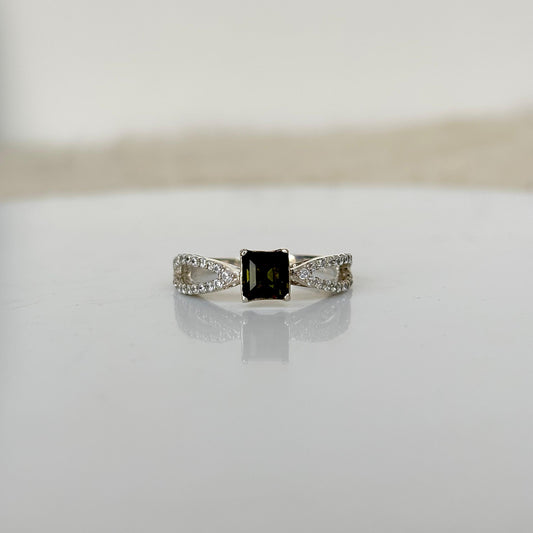 925 Pure Silver Natural Green Olive Tourmaline Solitaire Ring