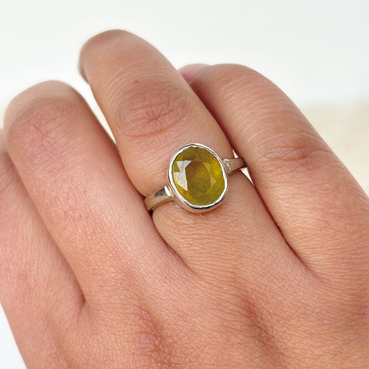 Natural Yellow Sapphire 925 Pure Silver Oval Cut Ring (Certified)