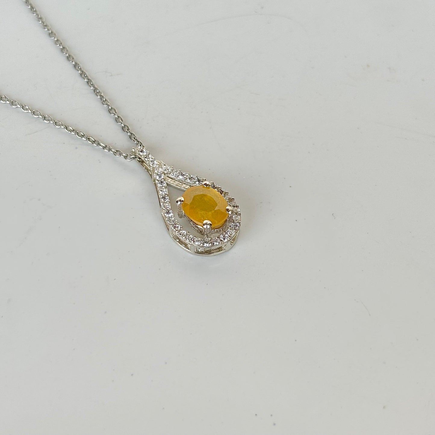 925 Pure Silver Natural Yellow Sapphire Statement Pendant Necklace