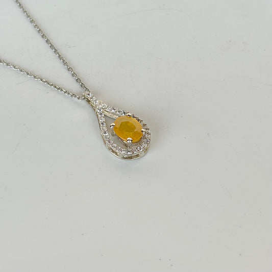 925 Pure Silver Natural Yellow Sapphire Statement Pendant Necklace