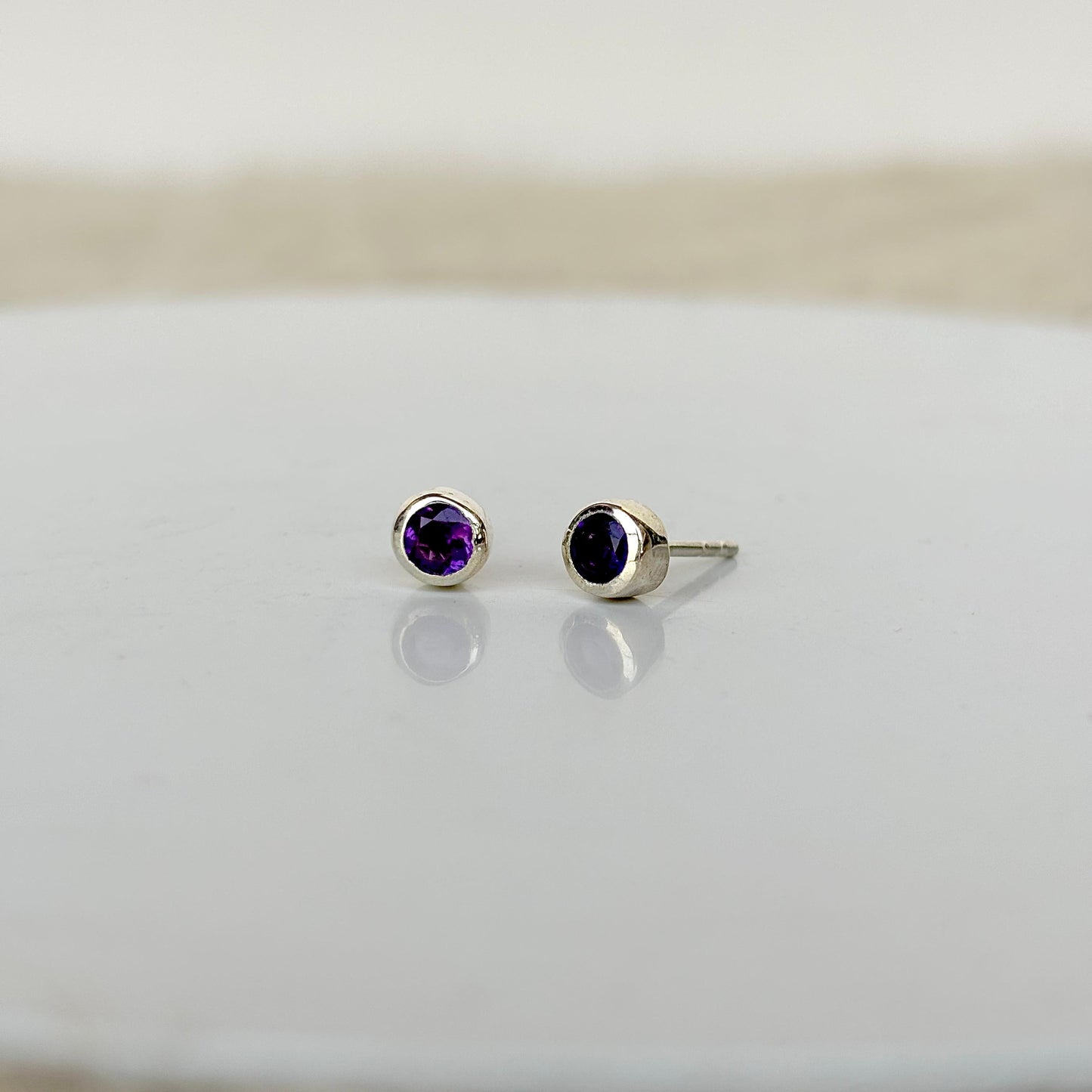925 Pure Silver Natural Amethyst Studs
