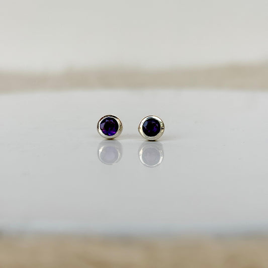925 Pure Silver Natural Amethyst Studs