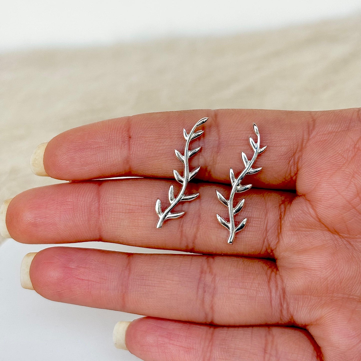 925 Pure Silver Twig-Leaf Earrings