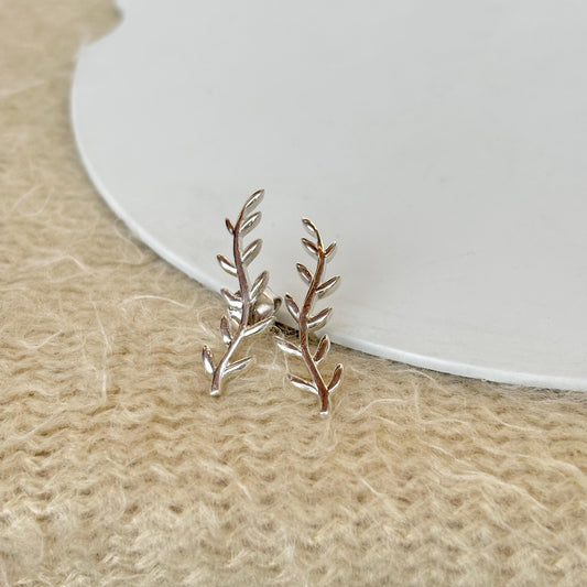 925 Pure Silver Twig-Leaf Earrings