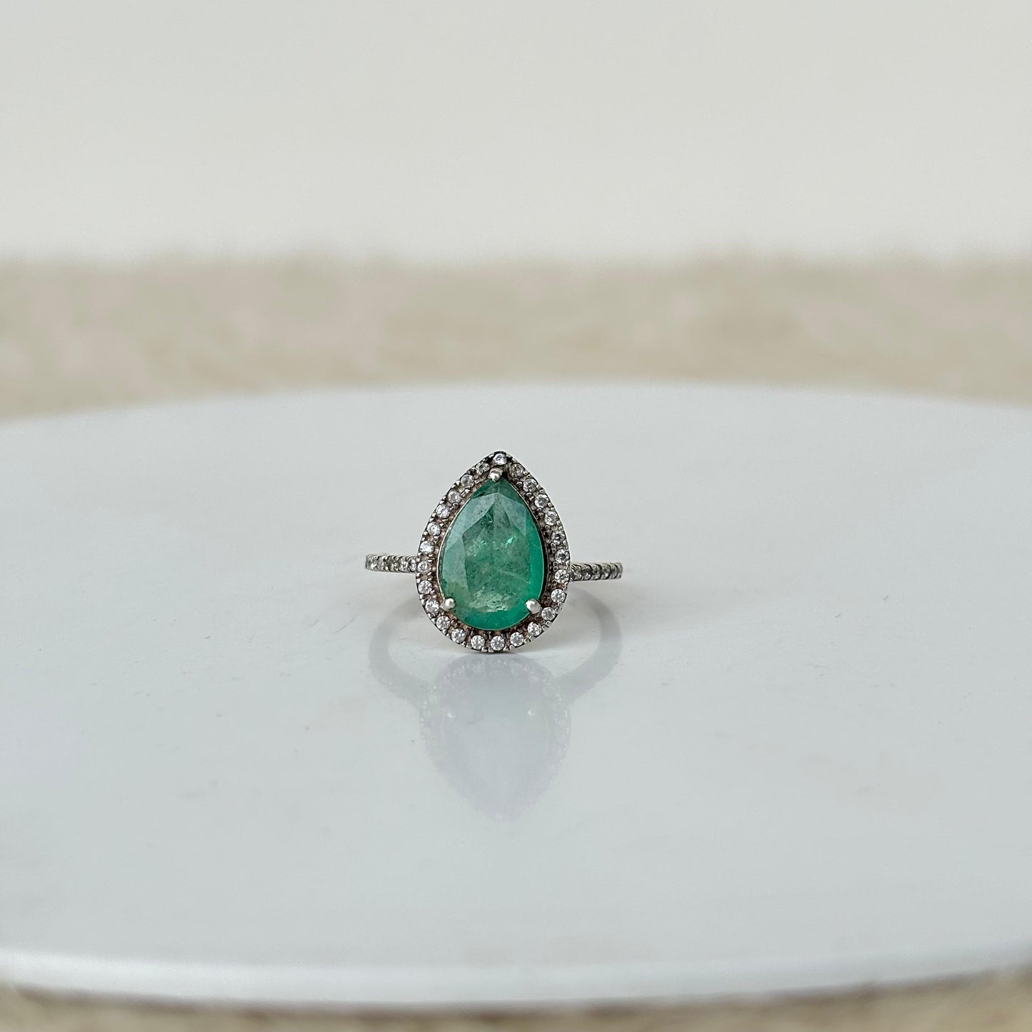 925 Pure Silver Natural Zambian Emerald Ring