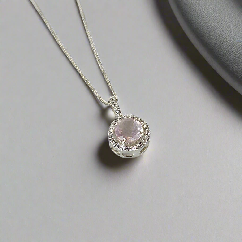 925 Pure Silver Natural Rose Quartz Pendant Necklace