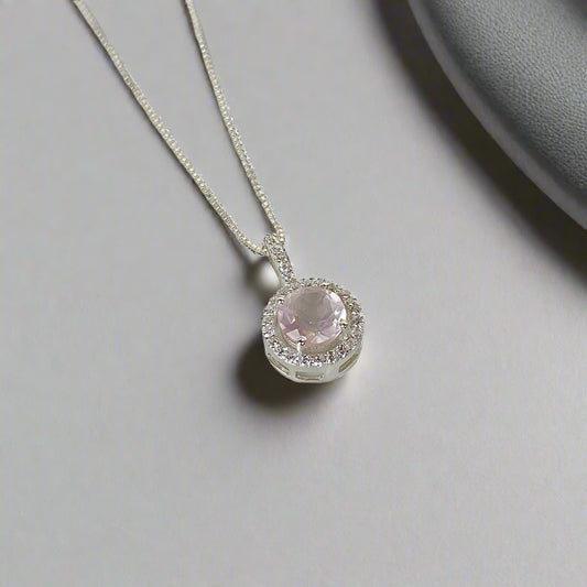 925 Pure Silver Natural Rose Quartz Pendant Necklace