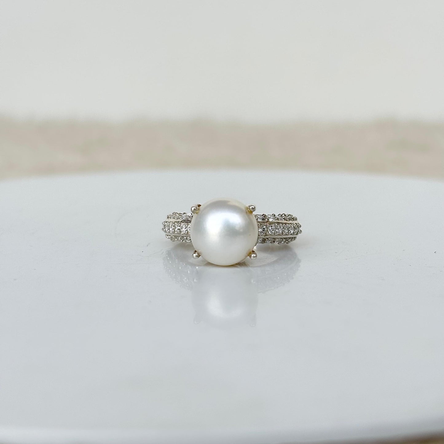 Art Deco Natural Freshwater Pearl 925 Pure Silver June Birthstone Ring Gift For Her
