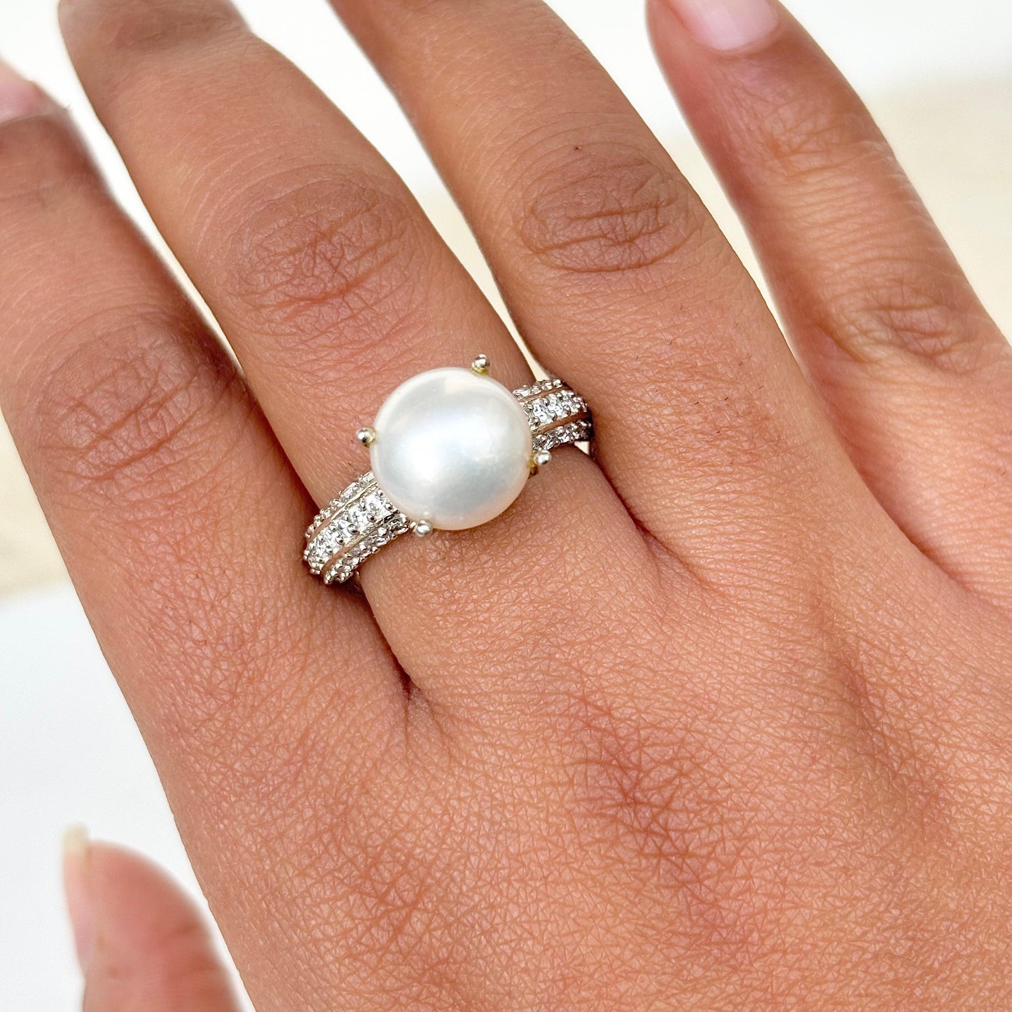 Art Deco Natural Freshwater Pearl 925 Pure Silver June Birthstone Ring Gift For Her