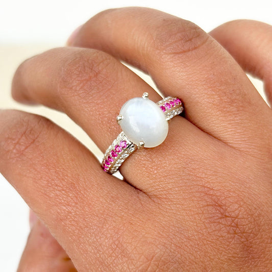 Natural Moonstone 925 Pure Silver Statement Ring (Certified)