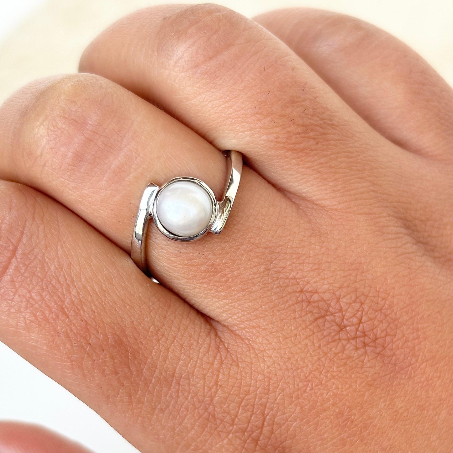 Natural Freshwater Pearl Ring 925 Pure Silver June Birthstone Ring