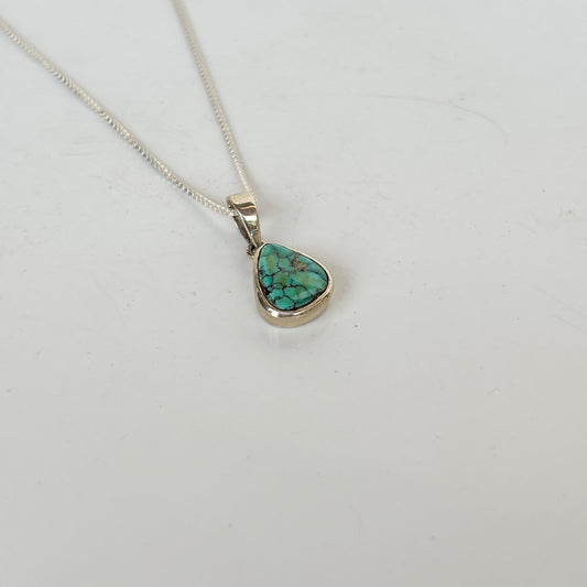 Natural Blue Turquoise 925 Pure Silver Solitaire Pendant Necklace