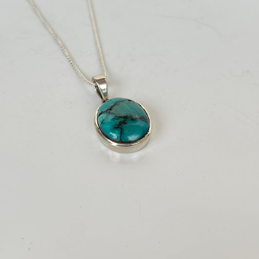 925 Pure Silver Natural Blue Turquoise Pendant Necklace