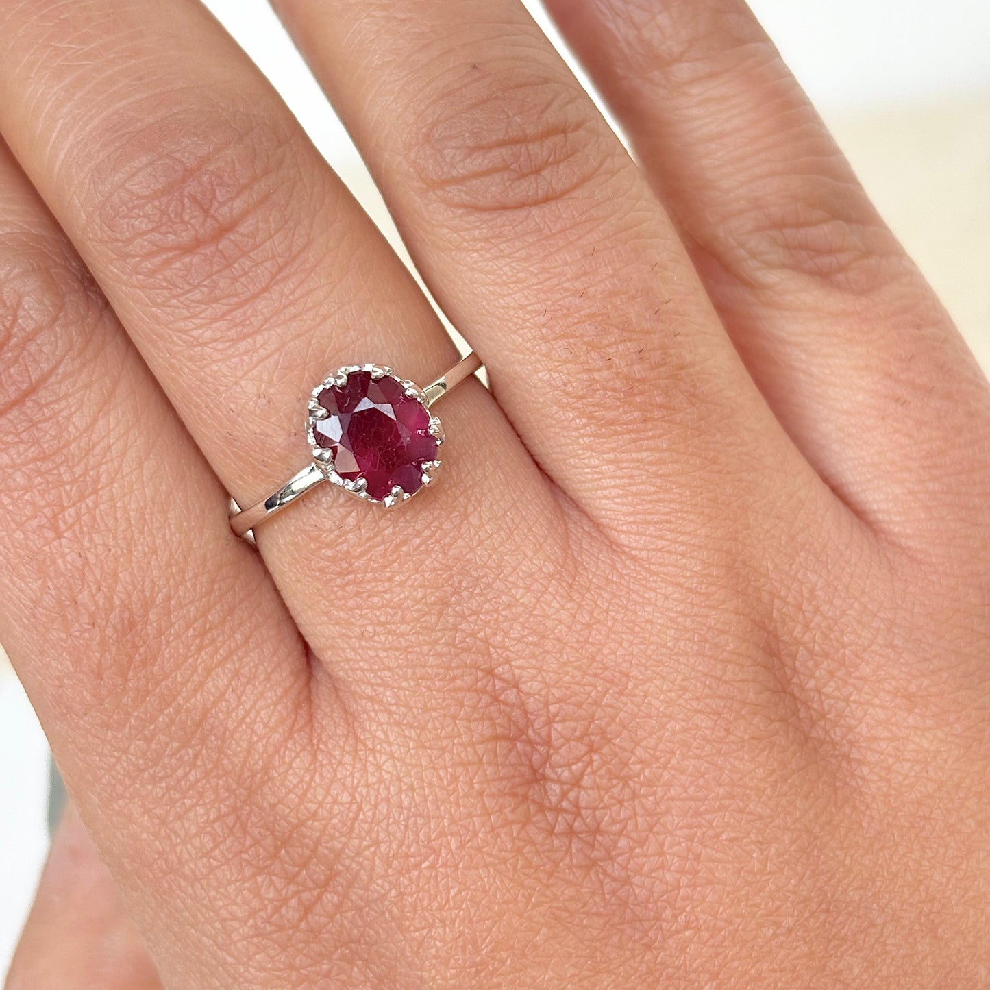 925 sterling silver ring with oval cut ruby gemstone – handcrafted elegant gemstone jewelry