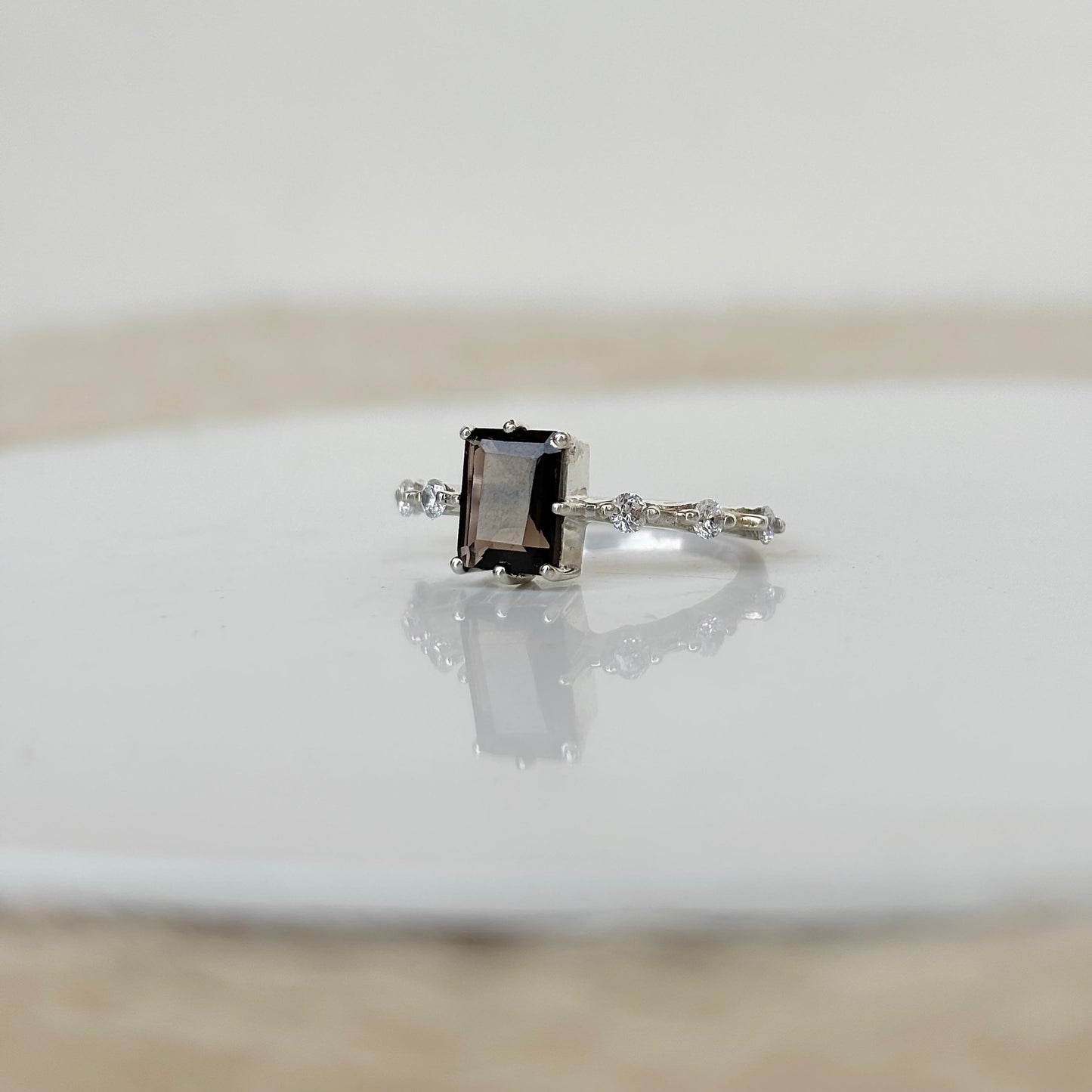 925 Pure Silver Natural Smoky Quartz Ring