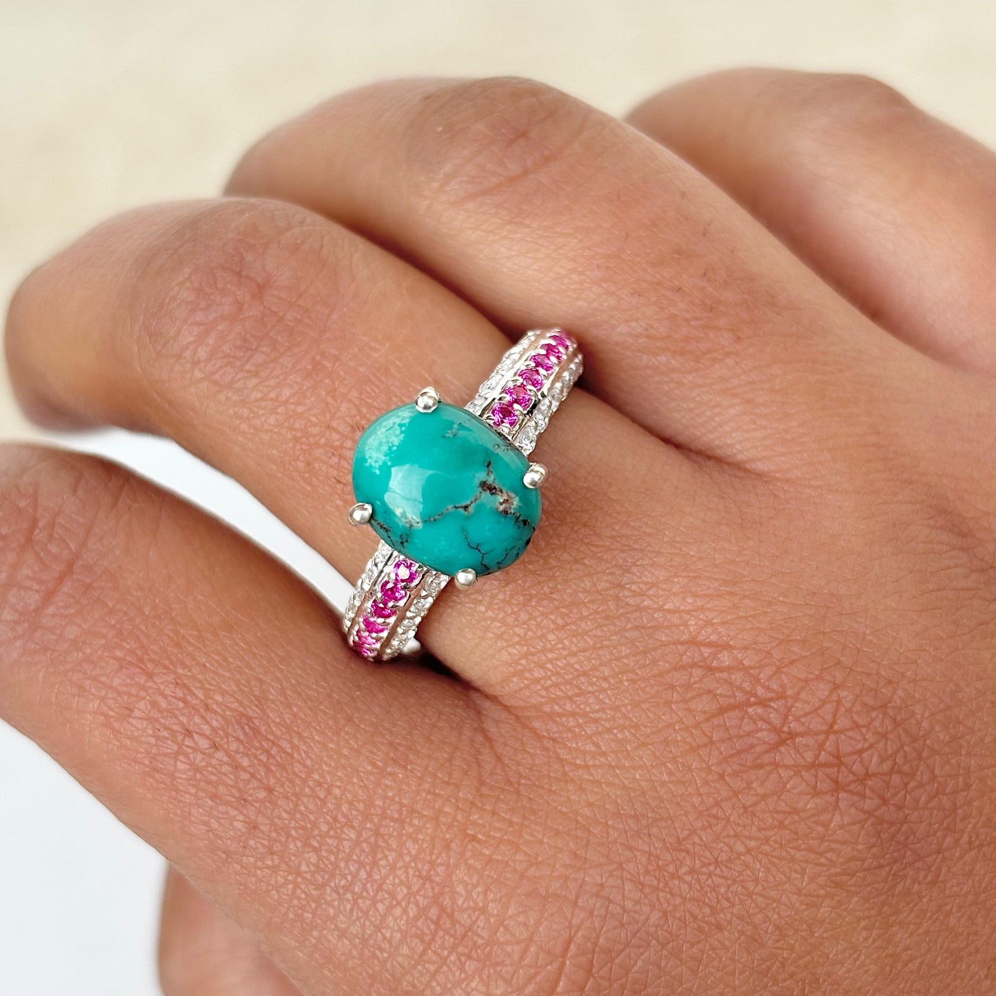 Natural turquoise statement ring in 925 sterling silver – bold gemstone fashion ring for women