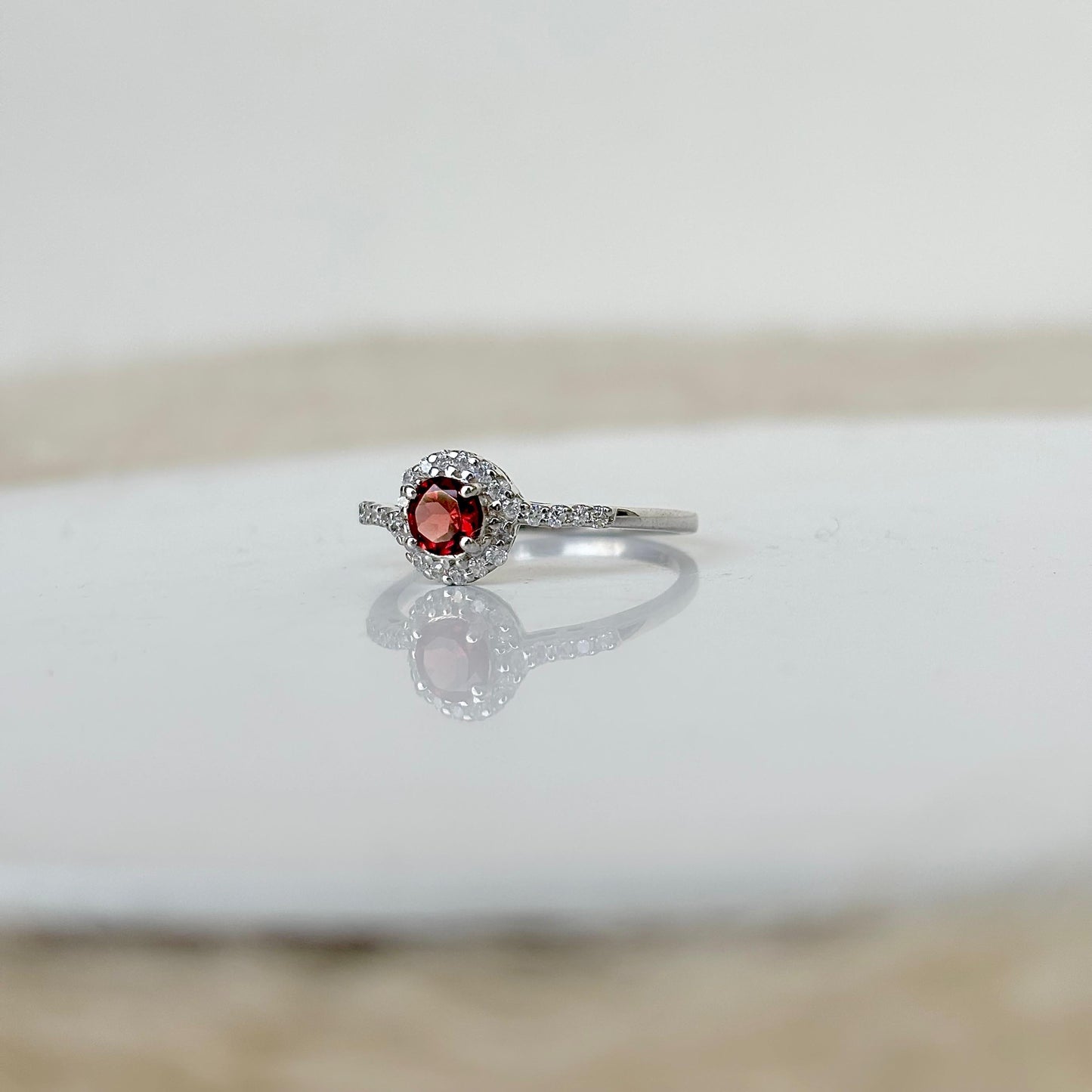 925 Pure Silver Natural Garnet Ring - January Birthstone