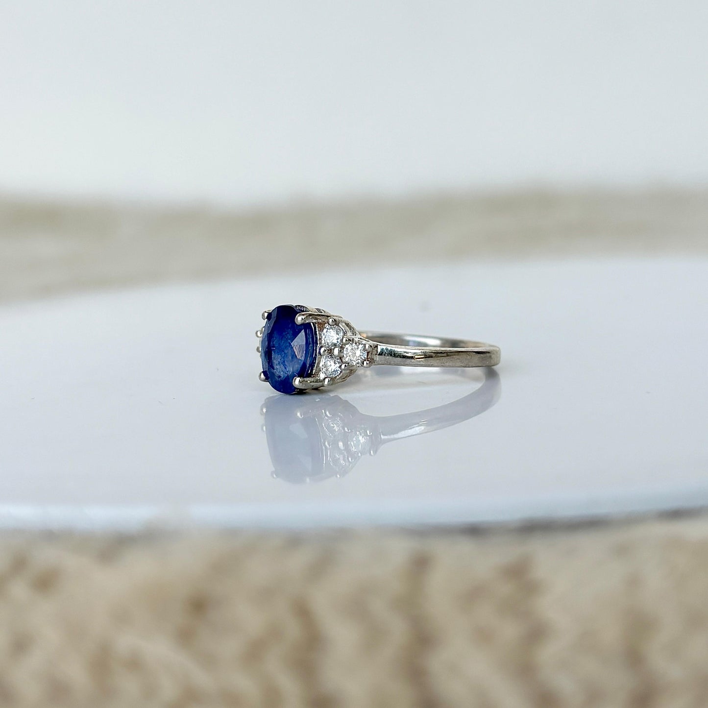 Natural Blue Sapphire Oval Cut 925 Pure Silver Ring