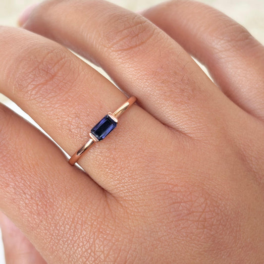Natural Baguette Shape Iolite 925 Pure Silver Ring (Certified)