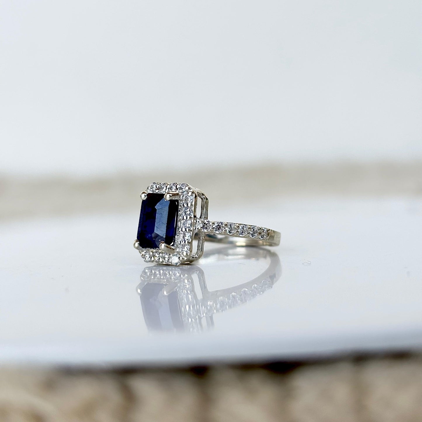 925 Pure Silver Natural Blue Sapphire Ring