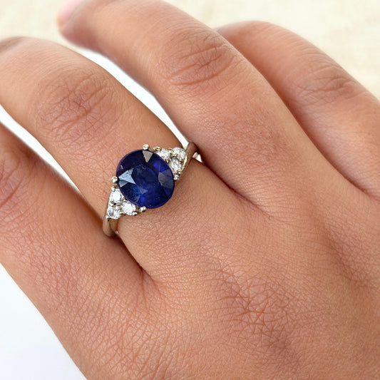 Natural Blue Sapphire 925 Pure Silver Promise Ring (Certified)