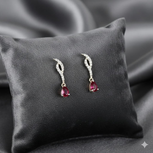 925 Pure Silver Simulated Ruby Drop Earrings