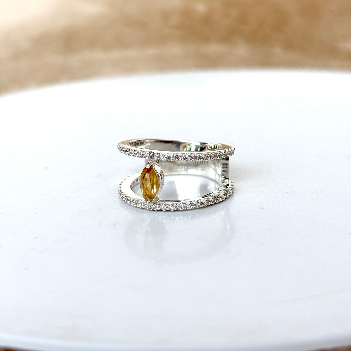 Natural Citrine 925 Pure Silver Ring
