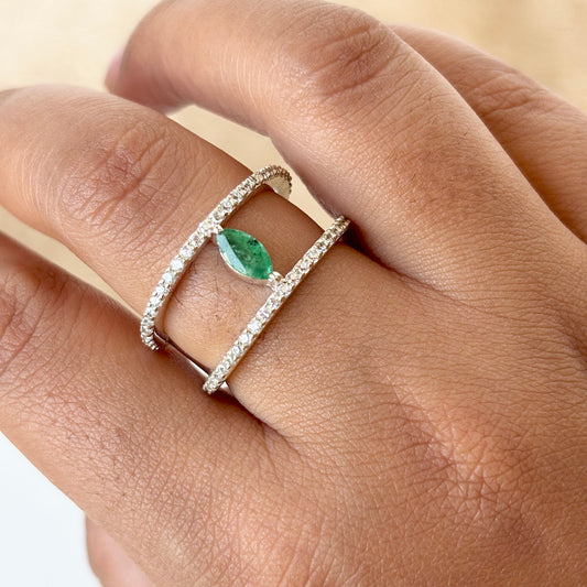 Natural Emerald 925 Pure Silver Ring (Certified)