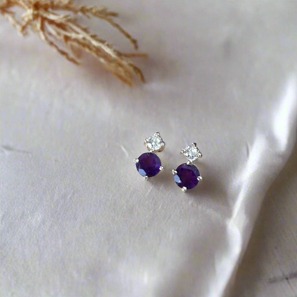 925 Pure Silver Natural Amethyst Everyday Earrings