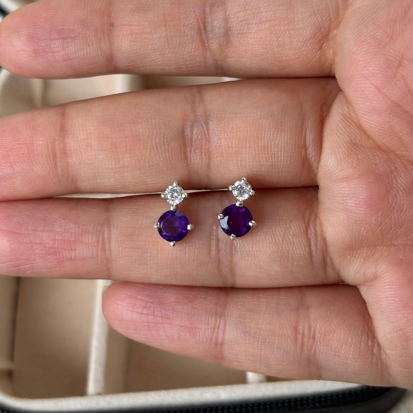 925 Pure Silver Natural Amethyst Everyday Earrings