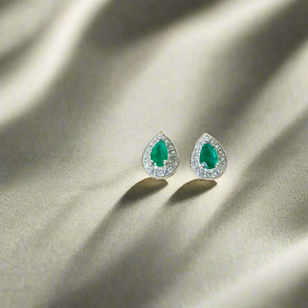 Natural Pear Shape Emerald 925 Pure Silver Earrings