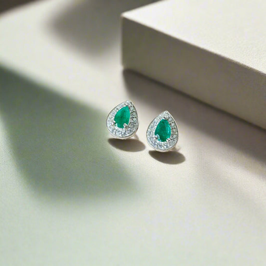 Natural Pear Shape Emerald 925 Pure Silver Earrings