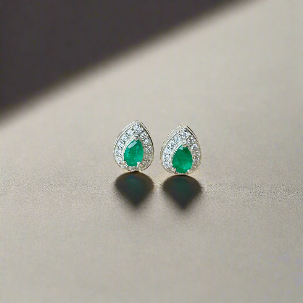 Natural Pear Shape Emerald 925 Pure Silver Earrings