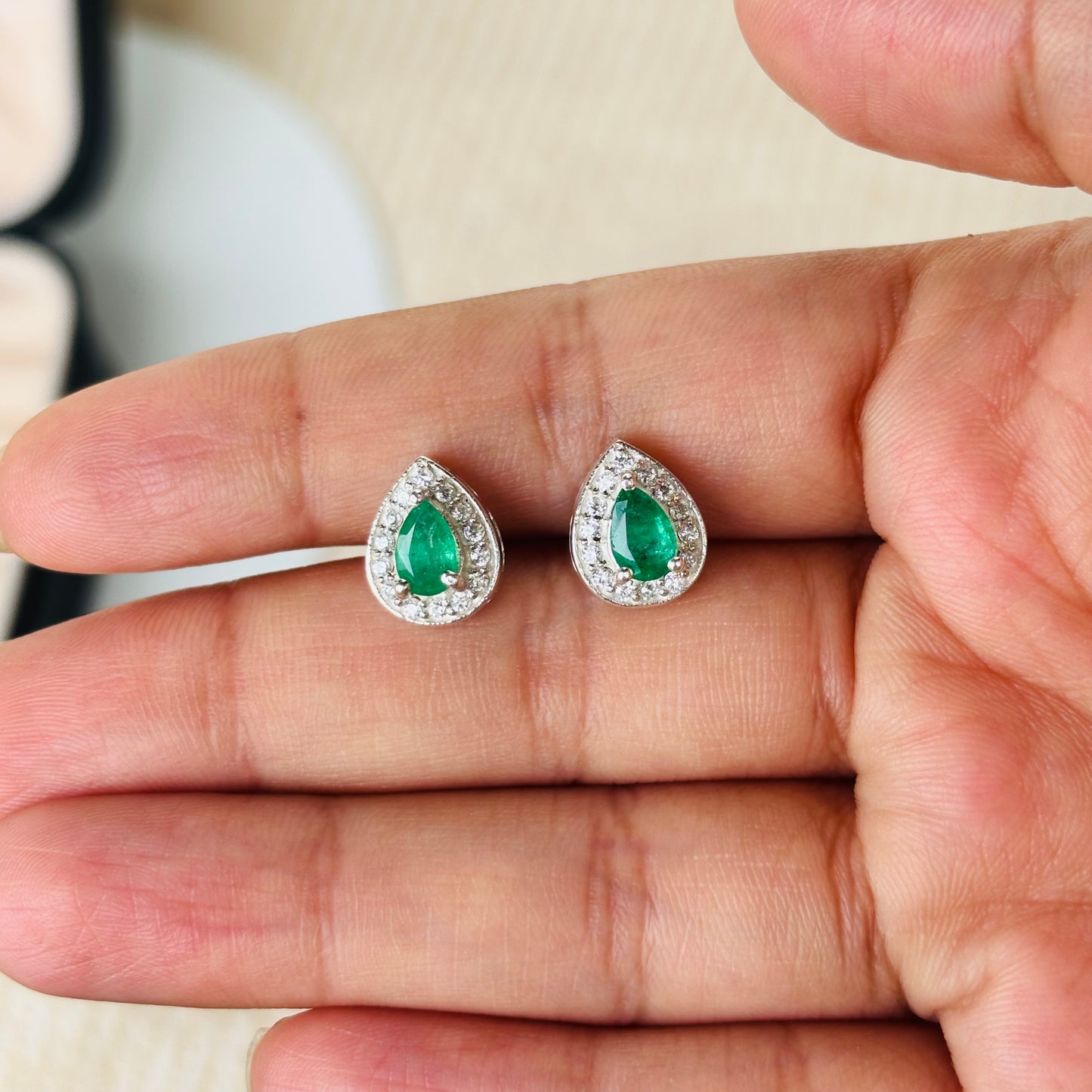 Natural Pear Shape Emerald 925 Pure Silver Earrings