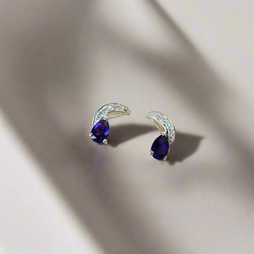 925 Pure Silver Natural Amethyst Pear Shape Earrings