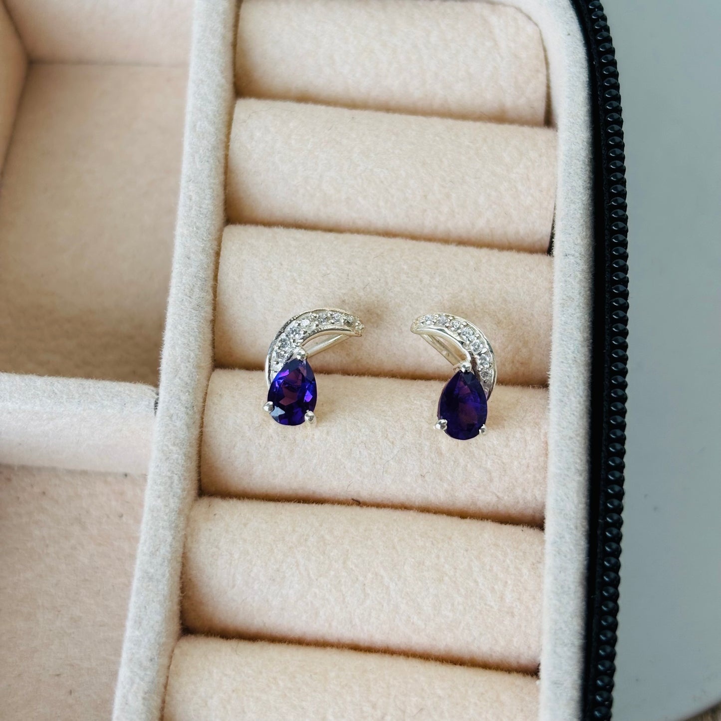 925 Pure Silver Natural Amethyst Pear Shape Earrings
