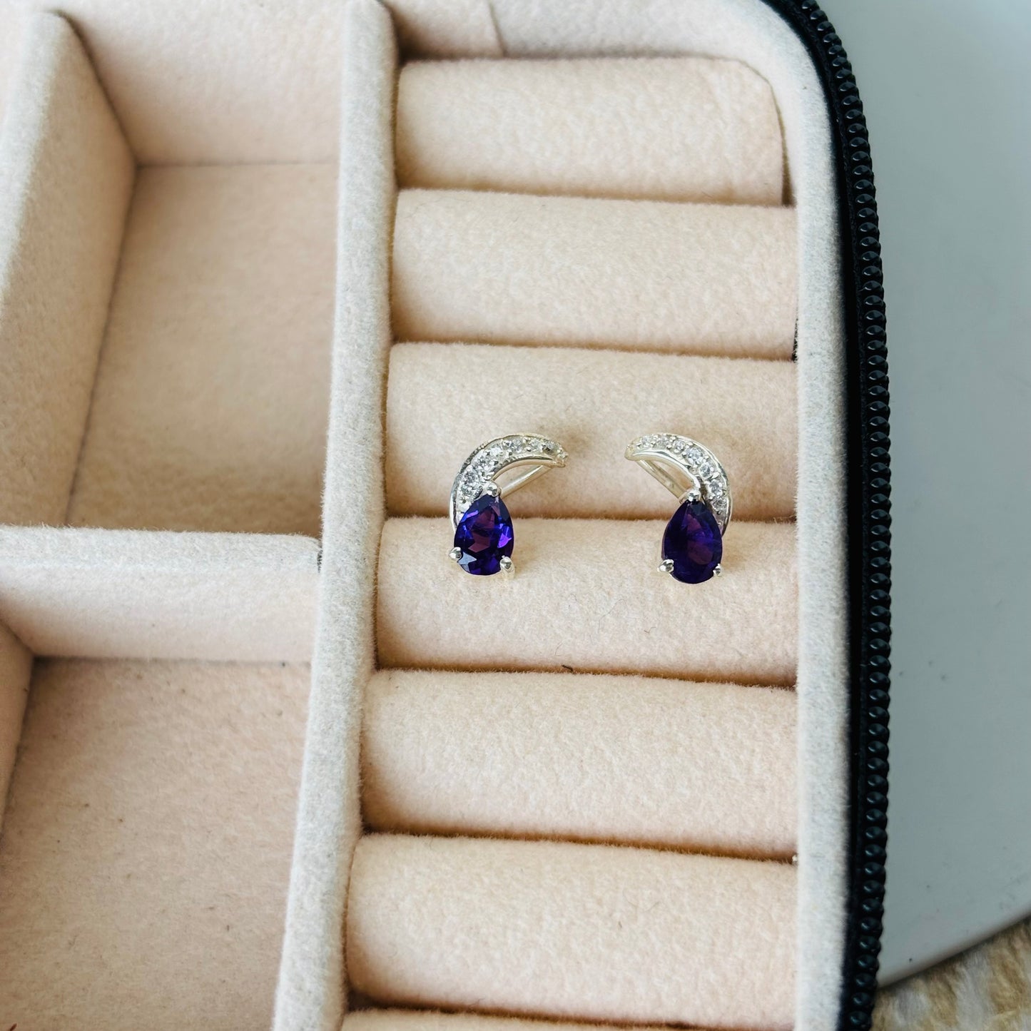 925 Pure Silver Natural Amethyst Pear Shape Earrings