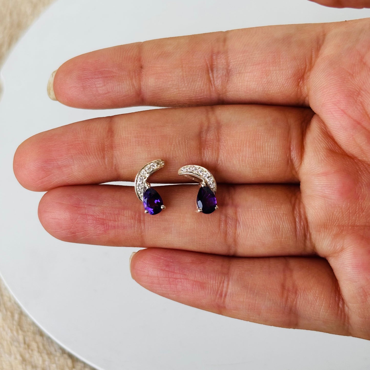 925 Pure Silver Natural Amethyst Pear Shape Earrings