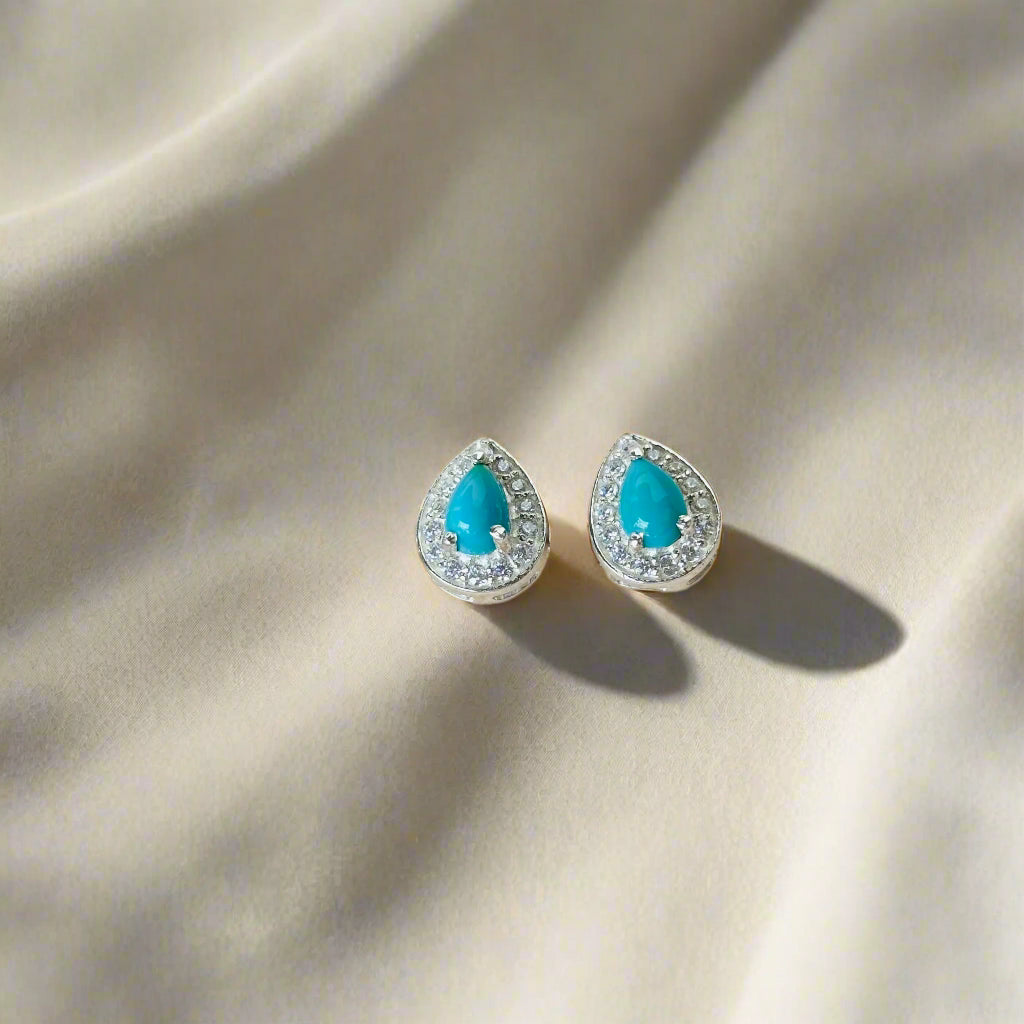 Pear Shape Turquoise 925 Pure Silver Earrings