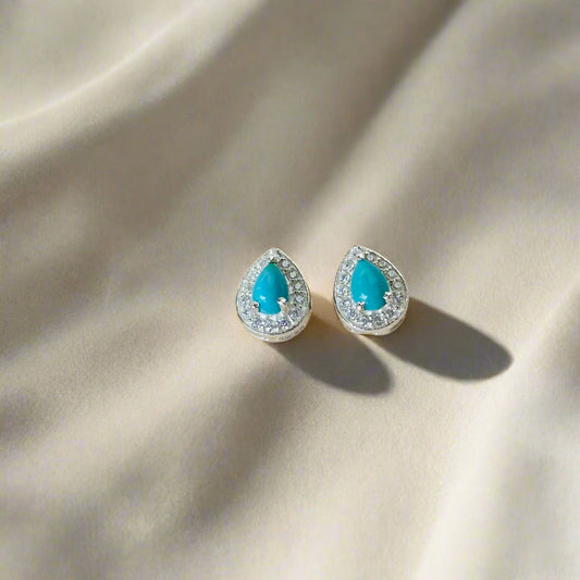 Pear Shape Turquoise 925 Pure Silver Earrings