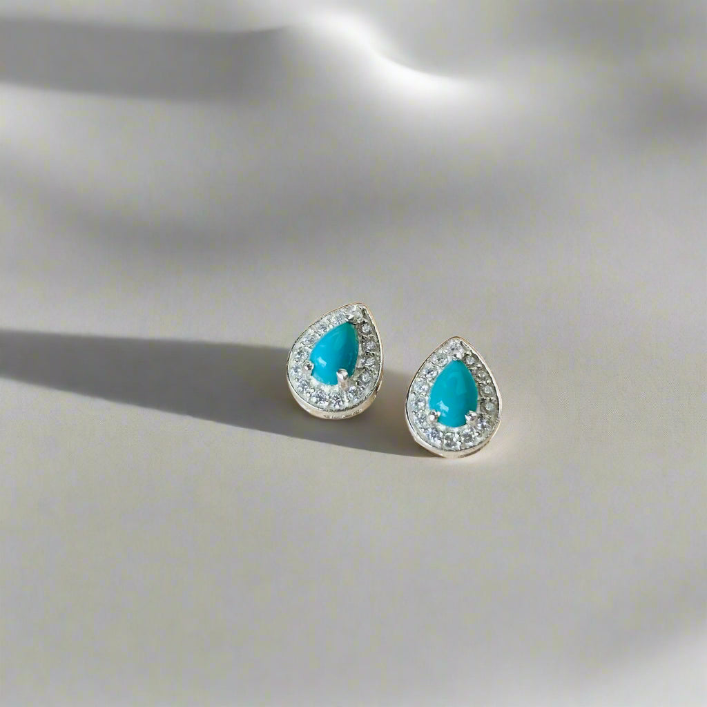 Pear Shape Turquoise 925 Pure Silver Earrings