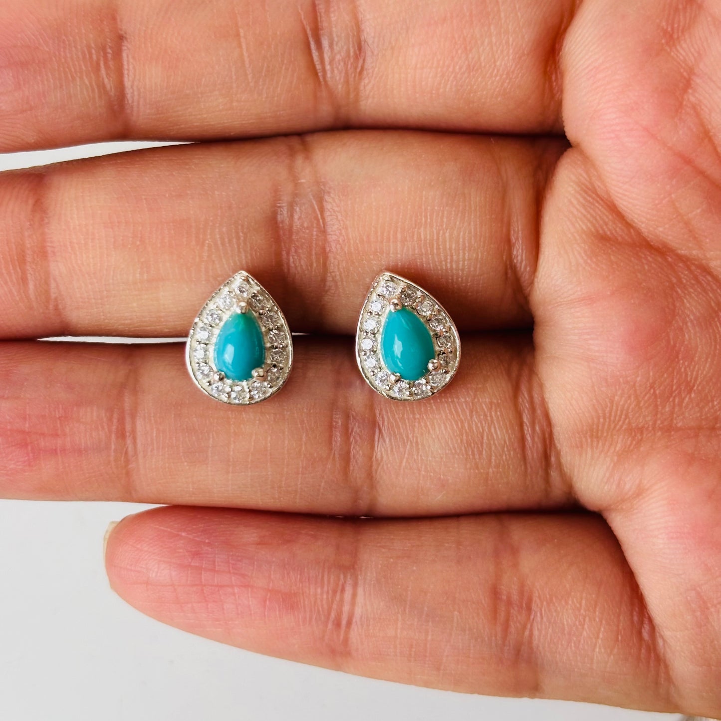 Pear Shape Turquoise 925 Pure Silver Earrings