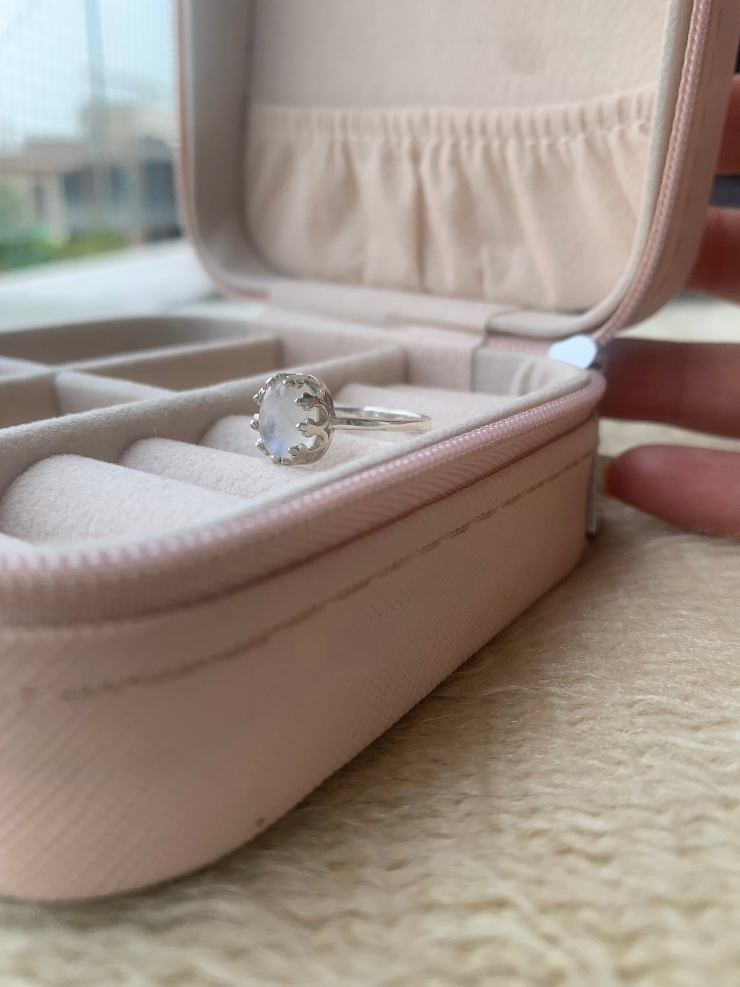 925 Pure Silver Natural Rainbow Moonstone Ring