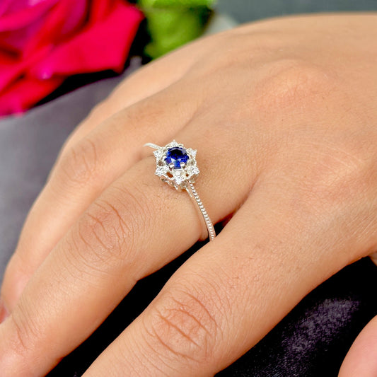 Natural Blue Sapphire Serenity 925 Pure Silver Ring (Certified)